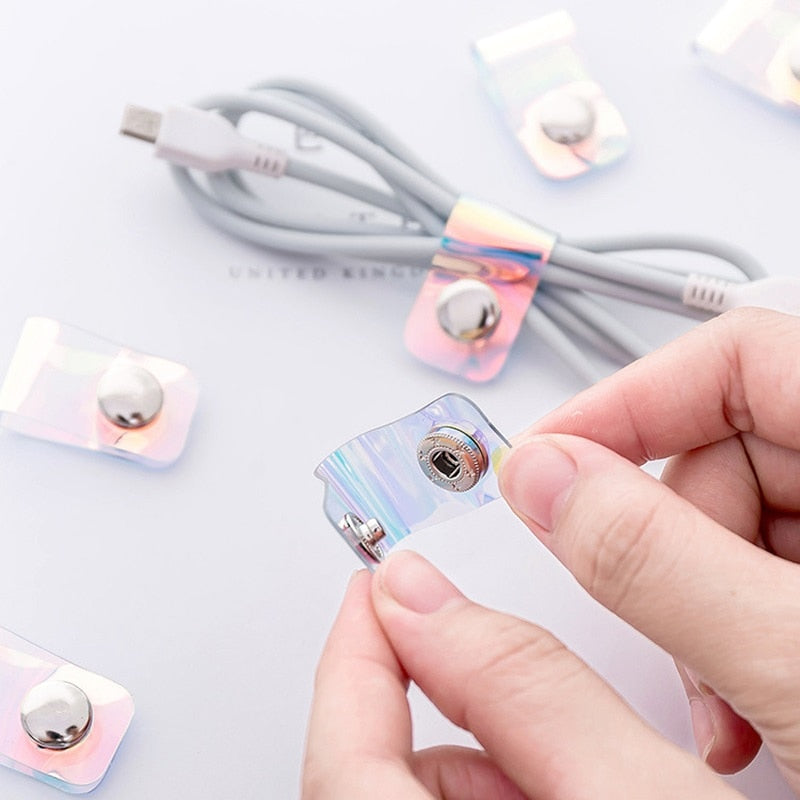 10 Pcs/lot Travel accessories Laser transparent Cable Winder Earphone Protector USB Phone Holder Accessory Packe Organizers H139