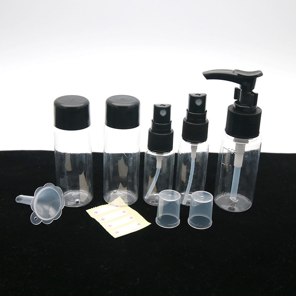 7pcs Mini Travel  Cosmetic Face Cream Pot Bottles & Sprayer